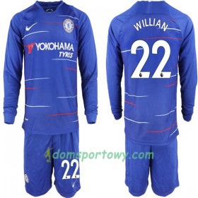 Koszulka Chelsea Willian 22 Dziecięcy Domowe Koszulki Piłkarskie 2018-2019 Długi Rękaw